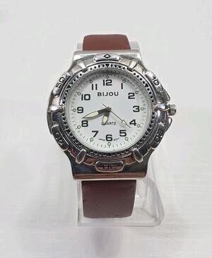 Women's Bijou Watch Luminous Hands Brown Genuine Leather Band New Battery W284